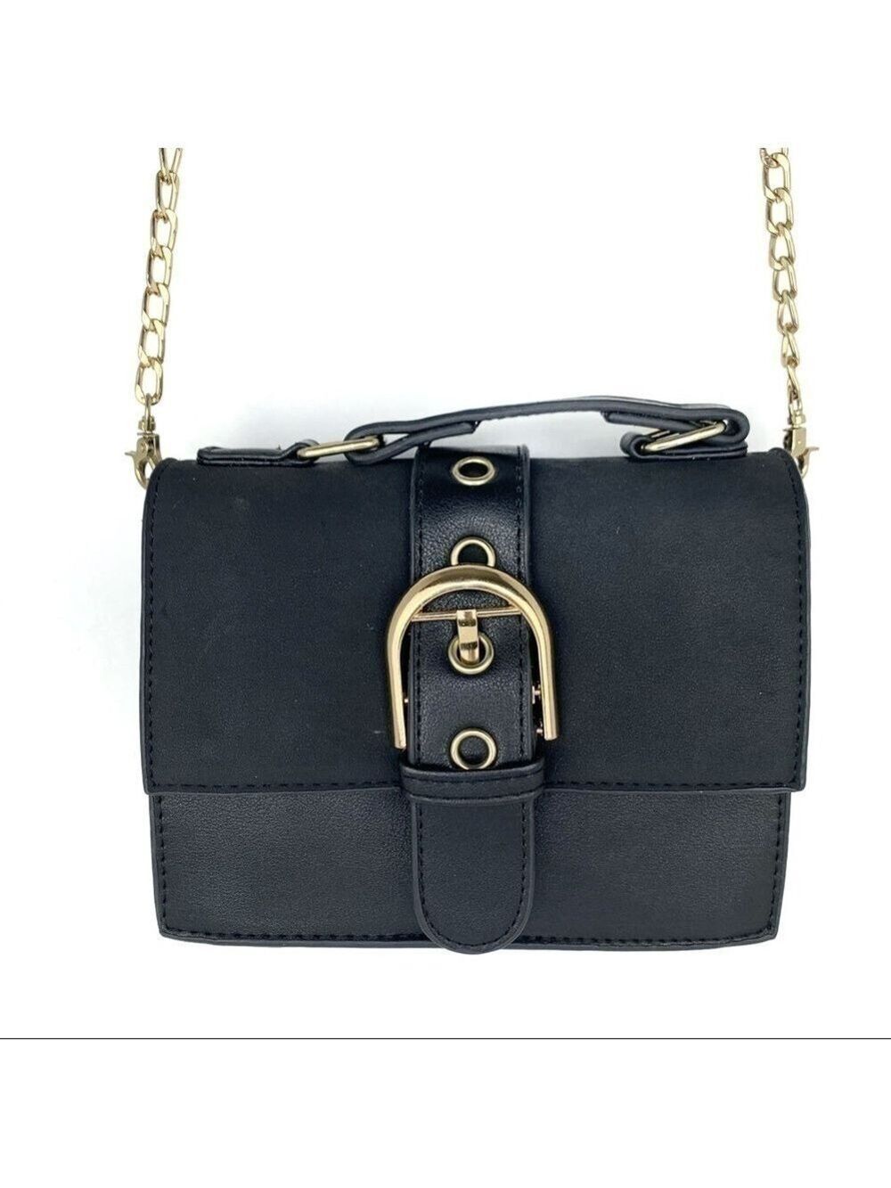 NEW-FAUX Leather/Suede Gold Accents Crossbody Bag